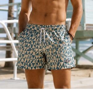PacSun Geometric Triangle Swim Trunks Teal Retro Beachy Resort Summer Sz M